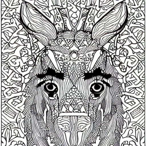 Image similar to coloring book of llamas, black and white, very detailed