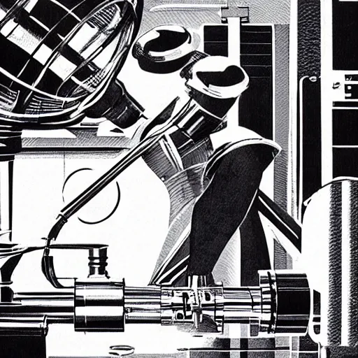 Prompt: syd mead illustration of an industrial lathe