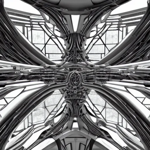 Image similar to epic space station interior by zaha hadid, iris van herpen and rick owens. highly detailed, hyper - real, very beautiful, intricate fractal details, very complex, opulent, epic, mysterious, polished, futuristic design, trending on deviantart and artstation