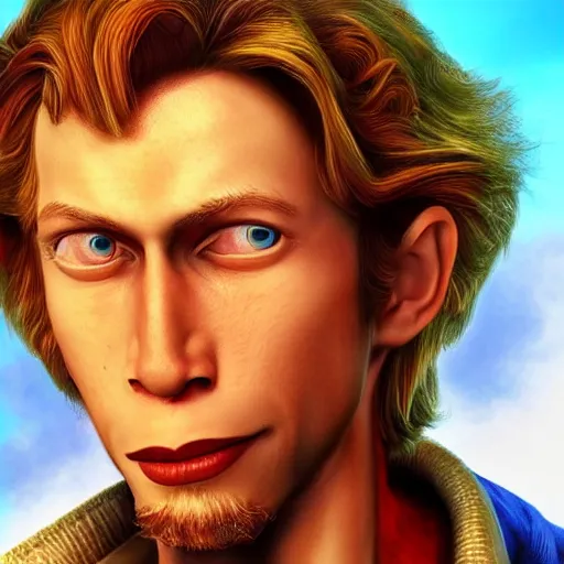 Image similar to stunning award winning hyperrealistic hdr 8 k highly detailed portrait photo of guybrush threepwood from monkey island as a real human