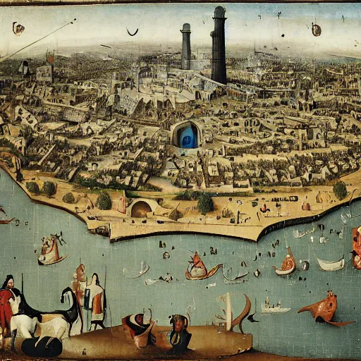 Image similar to circular city baghdad at abbasid caliphate age by hieronymus bosch,