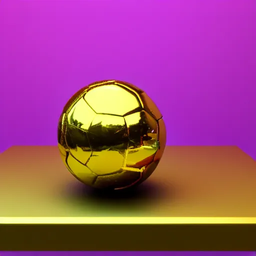 Prompt: A golden ball on top of a purple table, high quality, photo realistic, 3D render.