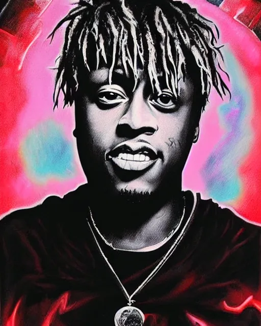 Image similar to juice wrld, airbrush, drew struzan illustration art, key art, movie poster