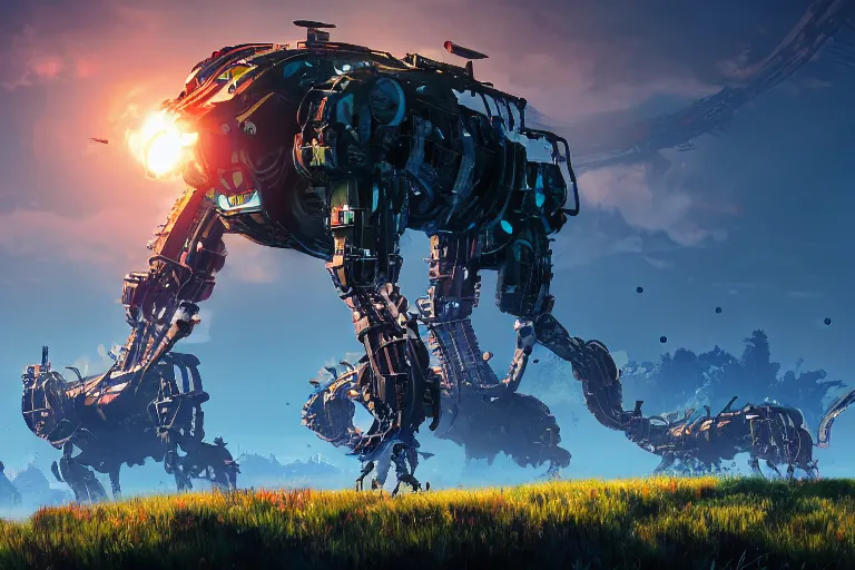 Image similar to bristleback machine mecanical creature robot of horizon forbidden west horizon zero dawn bioluminiscence global illumination ray tracing hdr fanart arstation by ian pesty and alena aenami artworks in 4 k