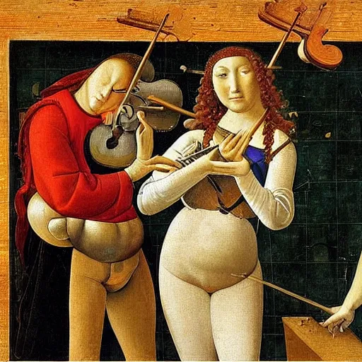 Prompt: a musical instrument that plays math instead of music, botticelli, bosch. museum of modern art. oil paint