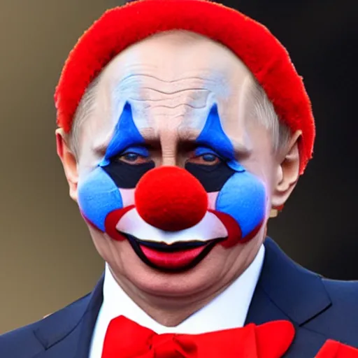 Image similar to Vladimir Putin dressed as a clown,