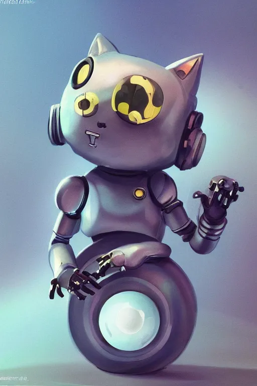 Image similar to a cute cat robot, futuristic, painted by wally wood and matt jefferies, trending on artstation, steam punk, bright macro view pixar, award - winning, blueprint, chillwave, realism