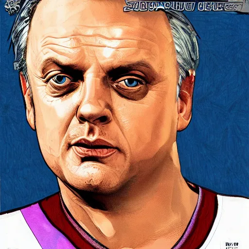 Prompt: Rik Mayall in GTA VI, cover art by stephen Bliss