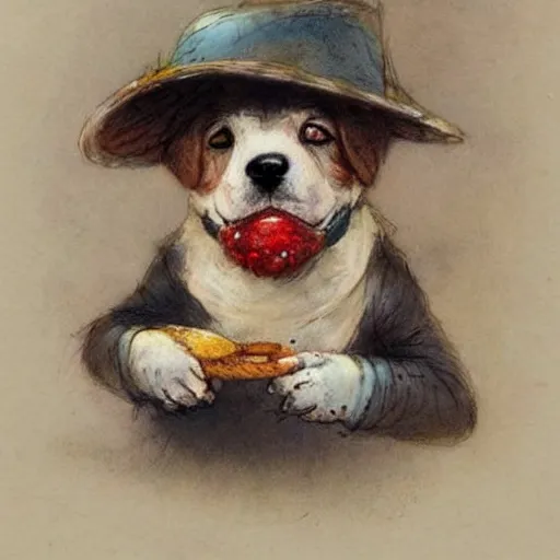 Image similar to ( ( ( ( ( dog with a hat eating ice cream!!!. muted colors. ) ) ) ) ) by jean - baptiste monge!!!!!!!!!!!!!!!!!!!!!!!!!!!