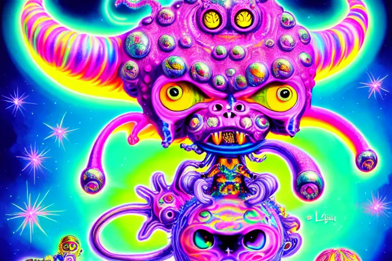 Image similar to lisa frank illustration of rebulon the cute ancient demon, by lisa frank, masterpiece concept art, 8 k, intricate detail, cinematic lighting, epic pose, bright colors