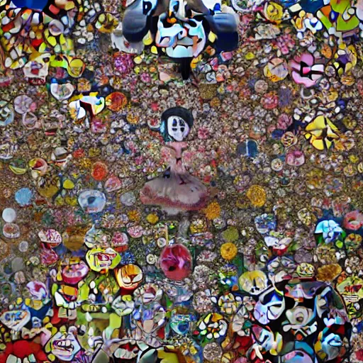 Prompt: a bunch of toys that are in the air, a detailed painting by Takashi Murakami, polycount, rococo, made of insects, detailed painting, made of flowers