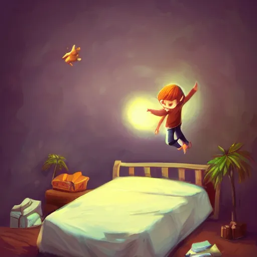 Image similar to little cute boy jumping on his bed by Cyril Rolando