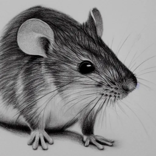 Image similar to a hand drawn pencil sketch of a quizzical mouse black and white illustration