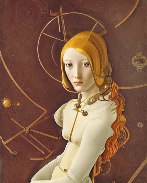 Image similar to portrait of steampunk female android, by fra angelico and sandro botticelli