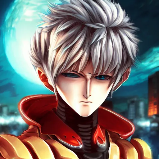 Image similar to portrait of the genos holy arms mode, anime fantasy illustration by tomoyuki yamasaki, kyoto studio, madhouse, ufotable, comixwave films, trending on artstation