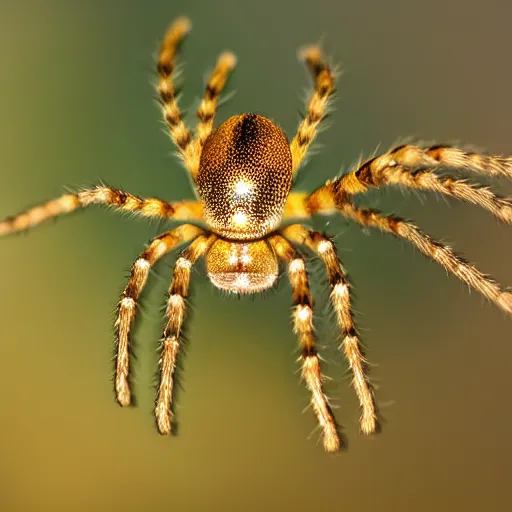 Prompt: a golden stature of a spider, centered, sharp focus, highly detailed, photo taken by a nikon