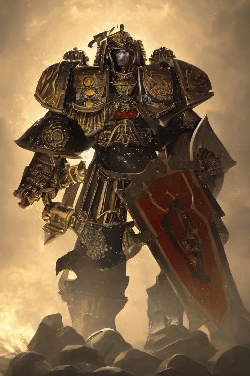 Image similar to armor portrait heros warhammer 4 0 k horus heresy fanart - the primarchs emperor by johannes helgeson animated with vfx concept artist & illustrator global illumination ray tracing hdr fanart arstation zbrush central hardmesh 8 k octane renderer