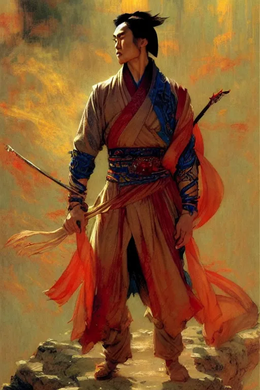 Image similar to wuxia, male, character design, colorful, painting by gaston bussiere, craig mullins, j. c. leyendecker, tom of finland