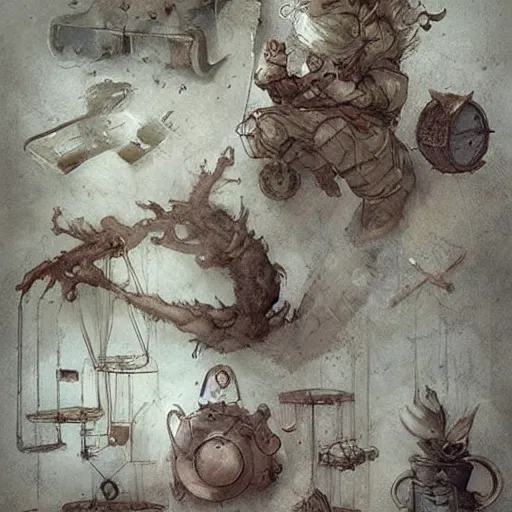 Image similar to cluttered inventors workshop. muted colors. by Jean-Baptiste Monge !!!!!!!!!!!!!!!!!!!!!!!!!!!