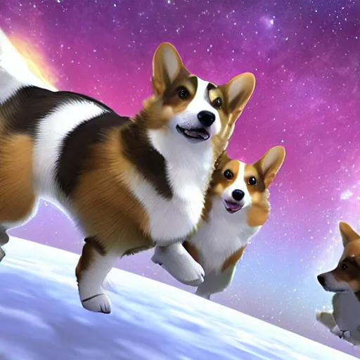 Image similar to Corgis in no man's sky video game digital art