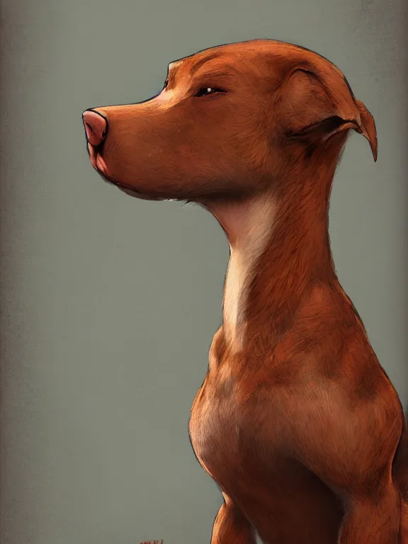 Image similar to a brown pitbull sonic oc, fursona, side view, oil painting, high resolution, by ilya kuvshinov, sonic oc, brown fur, furry, greg rutkowski and makoto shinkai