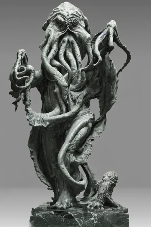 Prompt: cthulhu marble statue by michelangello and leonardo da vinci