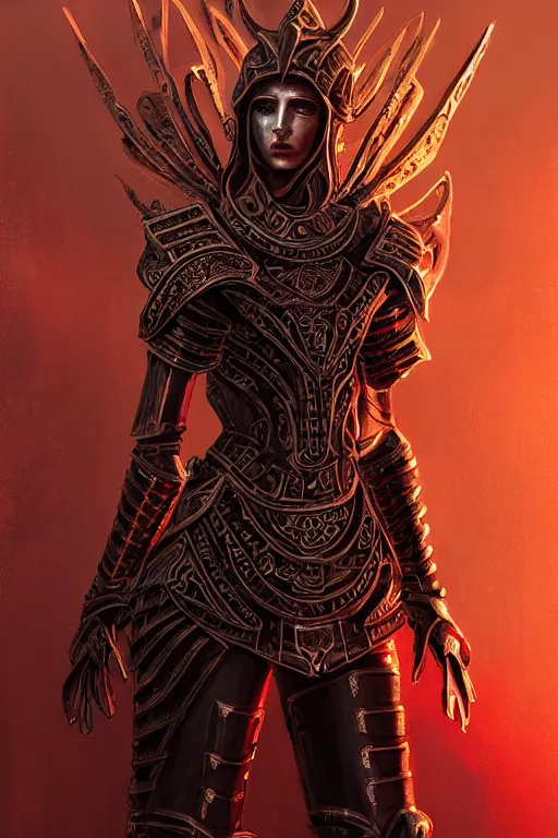 Image similar to portrait knights of Zodiac girl, metallic black and red color reflected armor, in ruin Agora of Athens sunrise, ssci-fi, fantasy, intricate, natural atmosphere, elegant, golden light, highly detailed, digital painting, concept art, smooth, sharp focus, illustration, art by N I X E U and tian zi and WLOP and loish and greg rutkowski