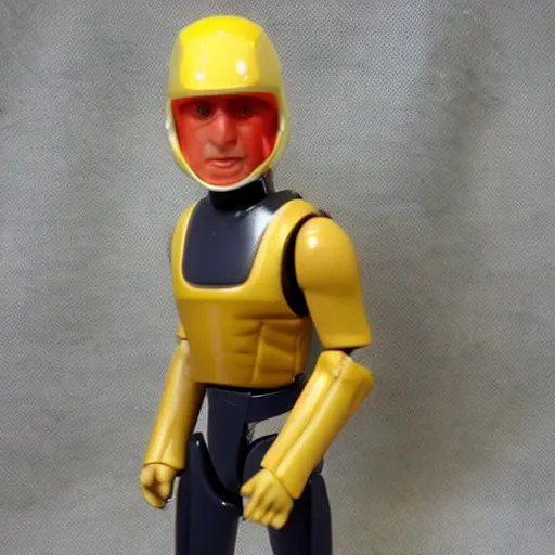 Image similar to 1980s Kenner Style Action Figure, 5 points of articulation, sci-fi, sleek helmet, full body, 4K, highly detailed