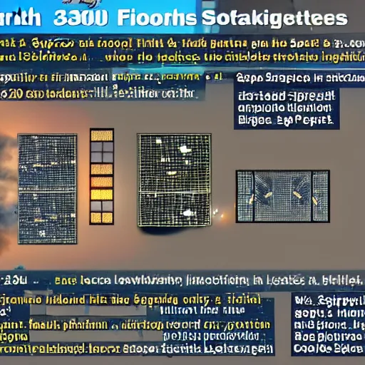 Image similar to Earth defenses 2350, space satellites, lasers firing, space station, missiles,weapons arrays, explosions, bright thin lasers, beautiful lighting