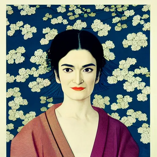 Image similar to “ rachel weisz portrait by ikenaga yasunari and ayana otake and ko rakusui, 6 0 s poster, drawing, realistic, sharp focus, japanese, dreamy, nostalgia, faded, golden hues, floral clothes ”