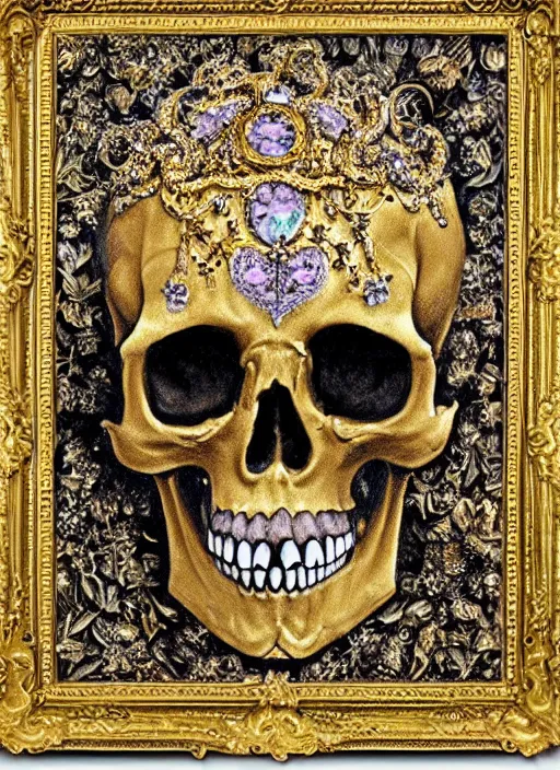 Image similar to rubens ornate gothic gold skull painting covered in jewels