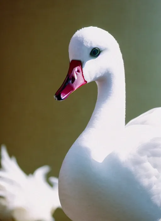 Image similar to ryan gosling fused with a white goose, bird with arms, natural light, bloom, detailed face, magazine, press, photo, steve mccurry, david lazar, canon, nikon, focus