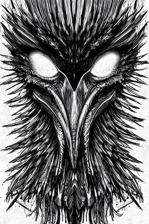 Image similar to crow monster, symmetrical, highly detailed, digital art, sharp focus, trending on art station, kentaro miura manga art style