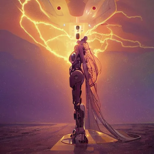 Prompt: movie poster of a scifi mech robot is on a beach, at dusk, art by greg rutkowski and alphonse mucha. golden ratio, rule of thirds, colorful, highly detailed, trending on artstation, 4 k, epic, cinematic lightning