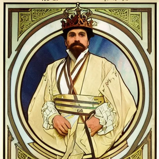 Prompt: king charles the fourth, portrait, by alphonse mucha