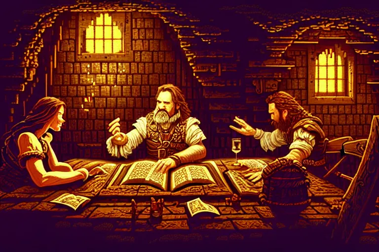 Image similar to the bard's tale, beautiful detailed pixelart by albertov, intricate details, beautiful, dithered gradients, volumetric lighting, cgsociety, artstation, smooth, sharp focus, 2 d illustration, amazing art by dan mumford, old school computer game graphics, crpg, d & d, pixel art