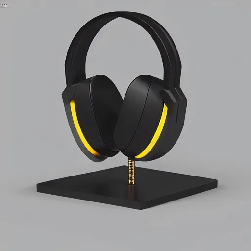 Image similar to headphone stand, futuristic, techno, cyberpunk, product design, 3 d render, concept, fun, swag, iconic