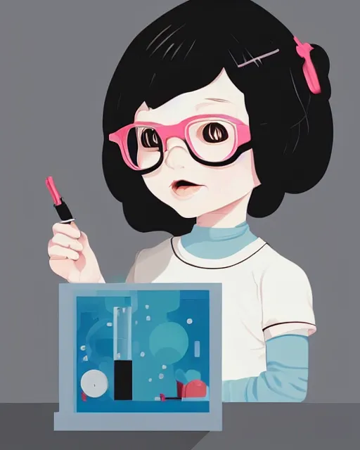 Image similar to a little girl in science lab experiment. clean cel shaded vector art. minimalist illustration art by lois van baarle, artgerm, helen huang by makoto shinkai and ilya kuvshinov, rossdraws