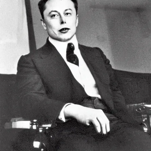 Prompt: an old photo from the 1 9 2 0 s of elon musk, time travel conspiracy