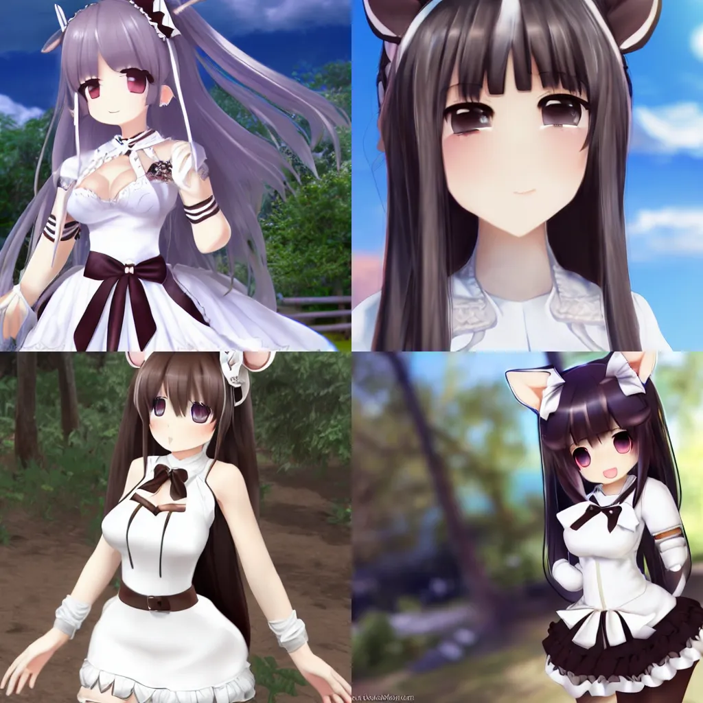 Prompt: Chocola from Nekopara wearing a white dress, photorealistic, detailed,