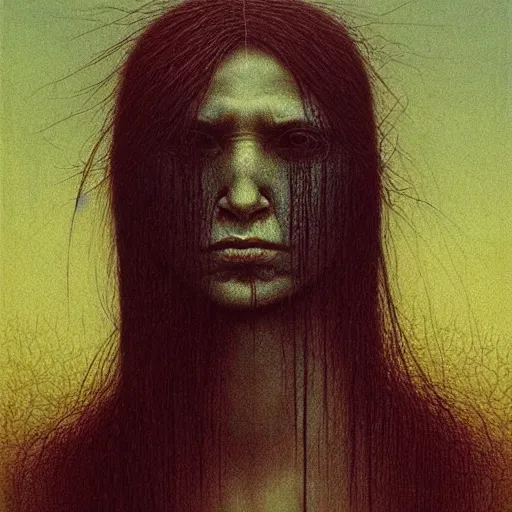 Prompt: portrait of half human half raven raven raven girl by Beksinski