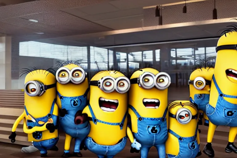 Image similar to Minions at mcdonalds in the hood