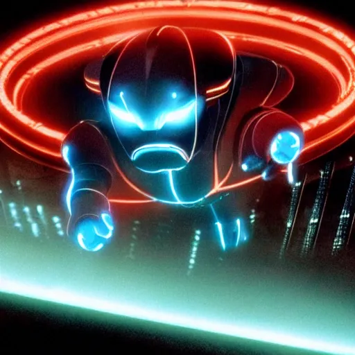 Prompt: a movie still from tron with the balrog from lord of the ring