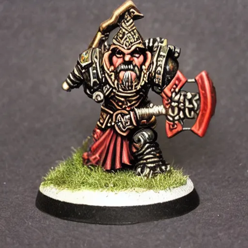 Image similar to chaos dwarf smith in the style of warhammer fantasy : : head and torso oil painting