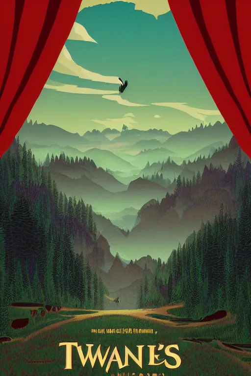 Prompt: Twin Peaks movie poster artwork by Tomer Hanuka Rendering green curtains with zig zag chevron pattern of a Dinner with an giant owl floating above it, full of details, by Makoto Shinkai and thomas kinkade, Matte painting, trending on artstation and unreal engine