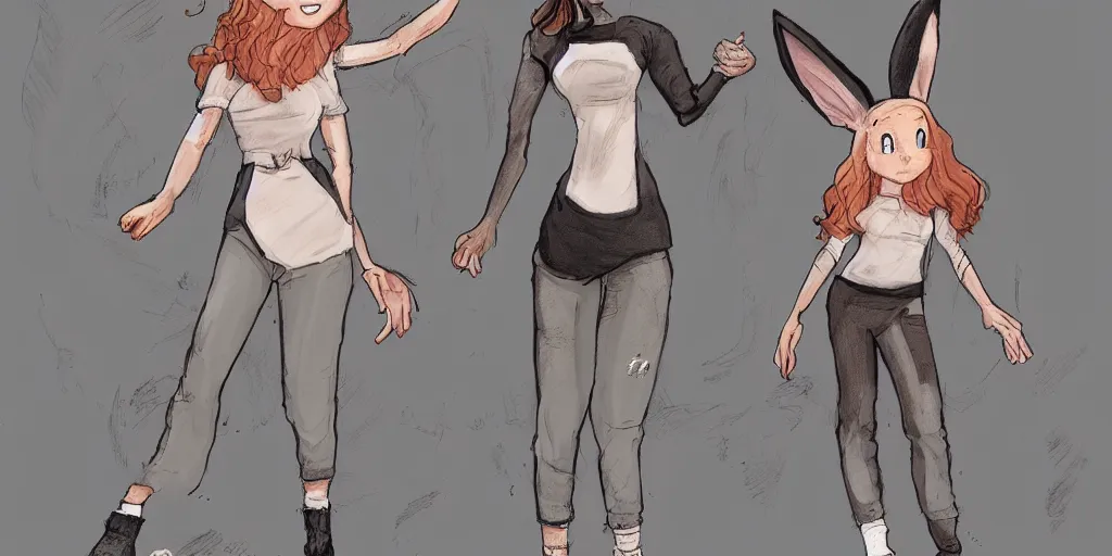 Image similar to women, dark skin, ginger, cartoon, sweatshirt, concept art, concept art, bunny ears,