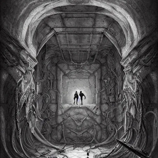 Prompt: the man stuck in the wall, creepy explorer sketch, godlike design, concept art, eldritch, grand scale, intricate detailed