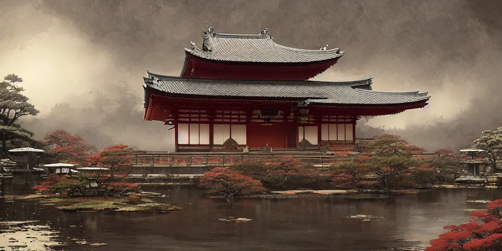 Image similar to japanese temple, a fantasy digital painting by greg rutkowski