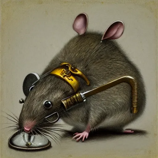 Prompt: a rat with steampunk googles, by Dan Witz