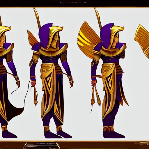 Prompt: azir league of legends armor fanart egyptian helmet ref sheet epic cinematic atmospheric menacing imposing ornate purple glowing eyes detailed digital art lineart shaded deviantart artstation 4 k